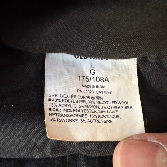 Old Navy Jacket Mens Large Wool Blend Full Zip Spread Collar Black Pockets - Picture 11 of 12